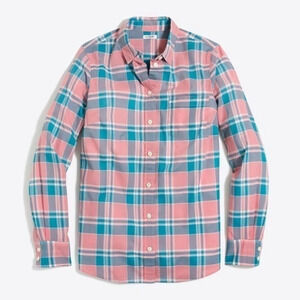 J. Crew • Pink Blue Plaid Classic Button Down Perfect Fit